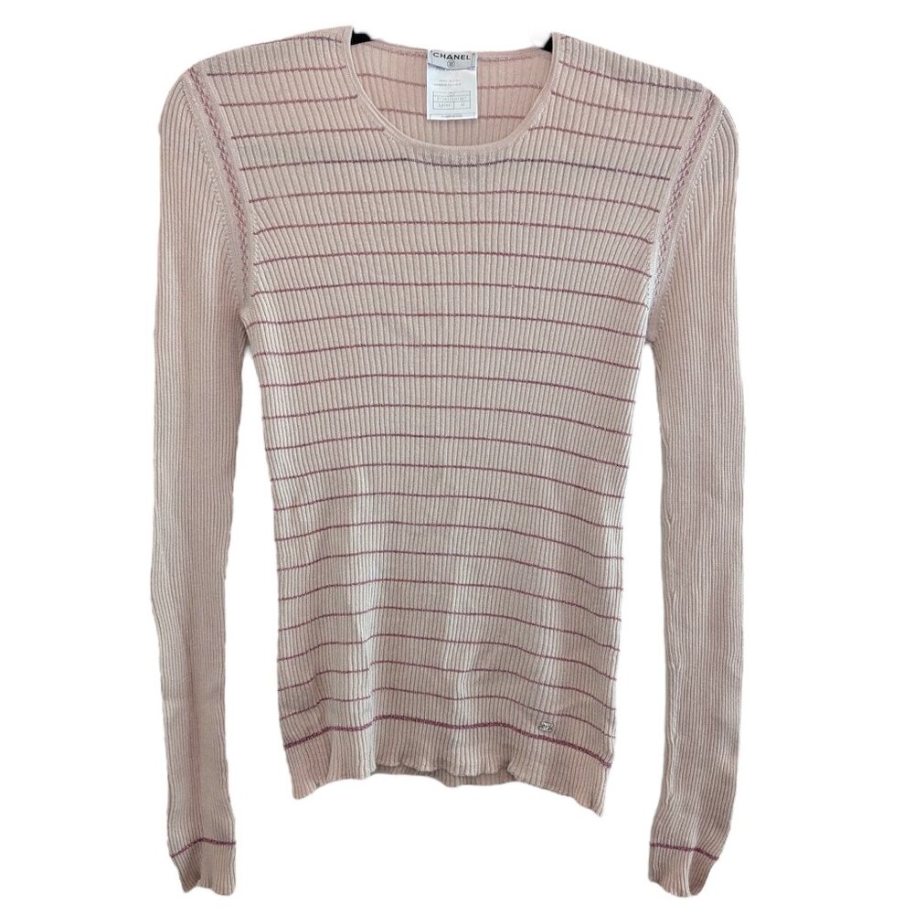 Chanel Vintage Light Pink Glitter Cashmere Blend Sweater 03A 2003 FR44 S M 6 8